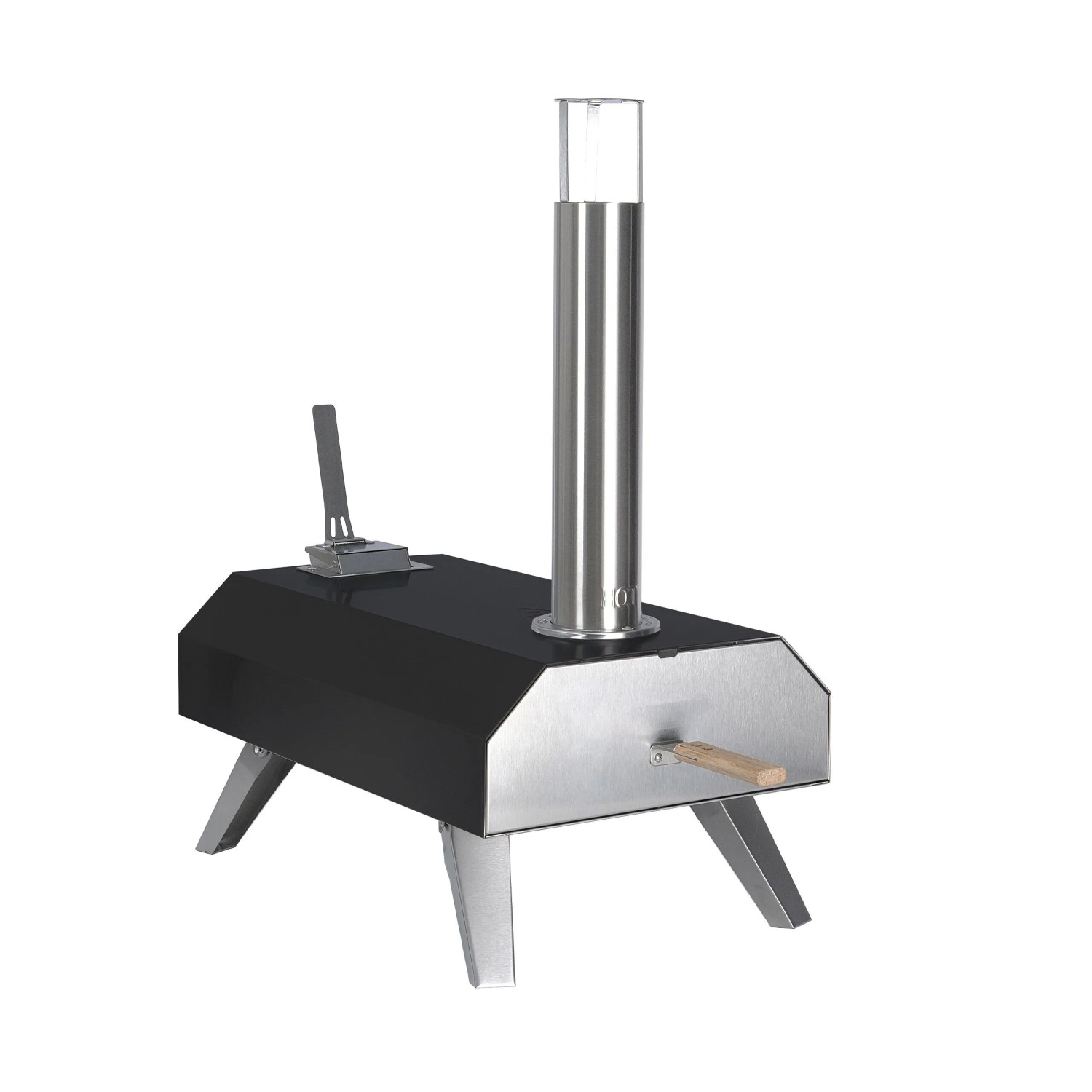 Relaxdays Tisch-Pizzaofen Stahl Schwarz Pelletbetrieben mit Pizzastein 72 cm x 36 cm x 68 cm