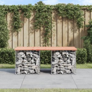 DELUKE Gabionenbank mit Douglasie-Holz Sitzfläche und Stahl-Gabionen, befüllt mit Steinen.