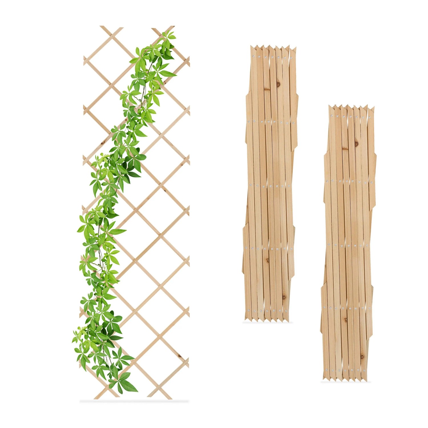 Relaxdays Rankgitter 3er Set Tannenholz Natur Ausziehbar 180 cm x 60 cm x 1,5 cm