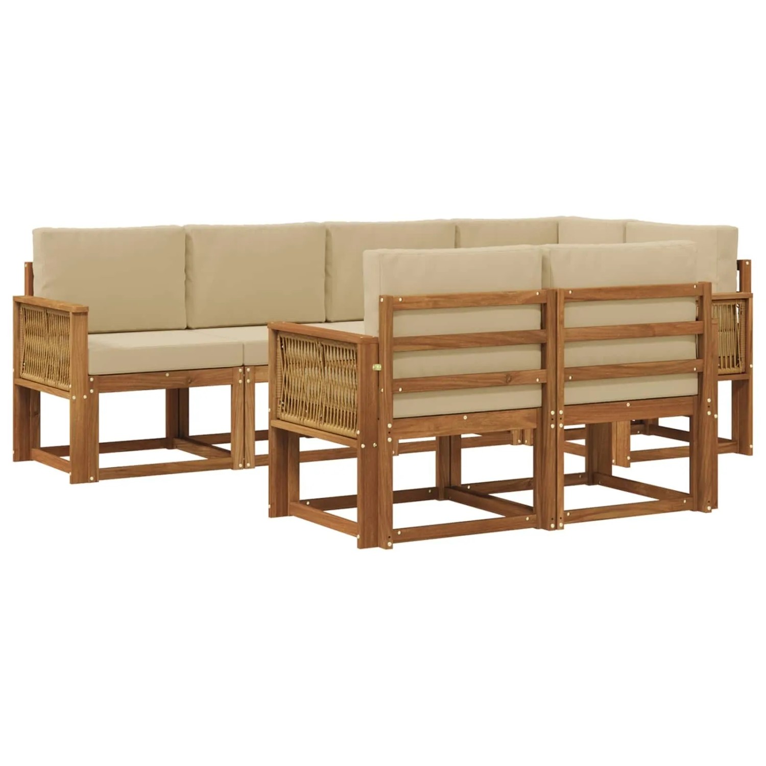 vidaXL Outdoor-Sofagarnitur mit Kissen 7 Stk Natur und Beige Polyester 3385299