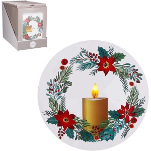 Fensteraufkleber mit goldenem Kranz und Kerze, weihnachtliche Fensterdeko.