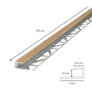 Dalsys Abschlussprofil 100cm Aluminium Eiche für Laminat & Parkett. U-Profil mit Holzdekor, 8mm Höhe.