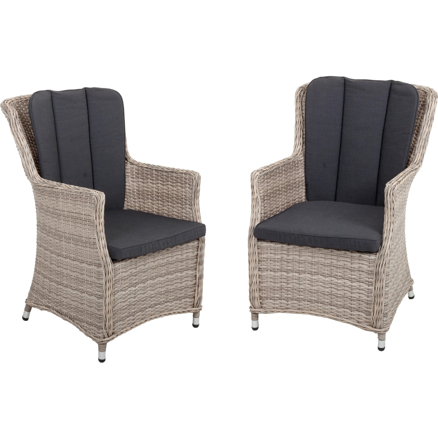 Gartenmöbel-Set Dijon, 2 graue Sessel mit Polstern, Teil der Lounge-Gartenmöbel Kollektion.