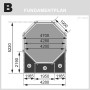 Fundamentplan für Karibu Pool Modell 2 D KDI Holzpool mit Maßangaben.