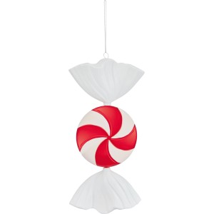 Dekorativer Baumbehang: Rot-weißes Bonbon mit Spiralmuster, 25 cm, zum Hängen.