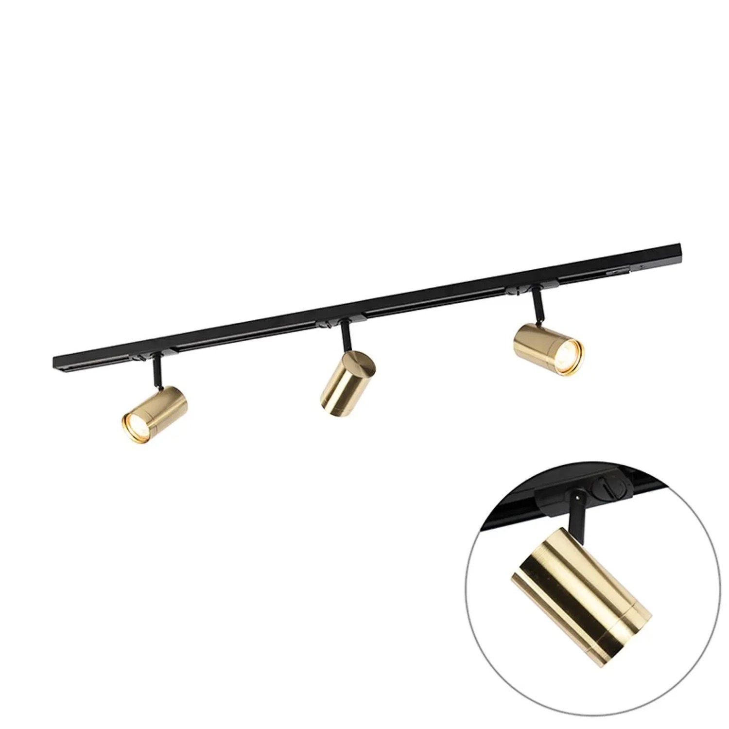 QAZQA Schienensystem mit 3 Spots 1-phasig Schwarz mit Gold Jeana