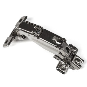 SOTECH Topfband Winkelscharnier 165 Grad Eckanschlag mit Kreuzplatte. Glänzendes Möbelscharnier aus Metall.