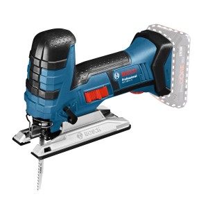 Bosch Professional Akku-Stichsäge GST 18 V-LI S Solo mit 4 Sägeblättern, blau/schwarz.