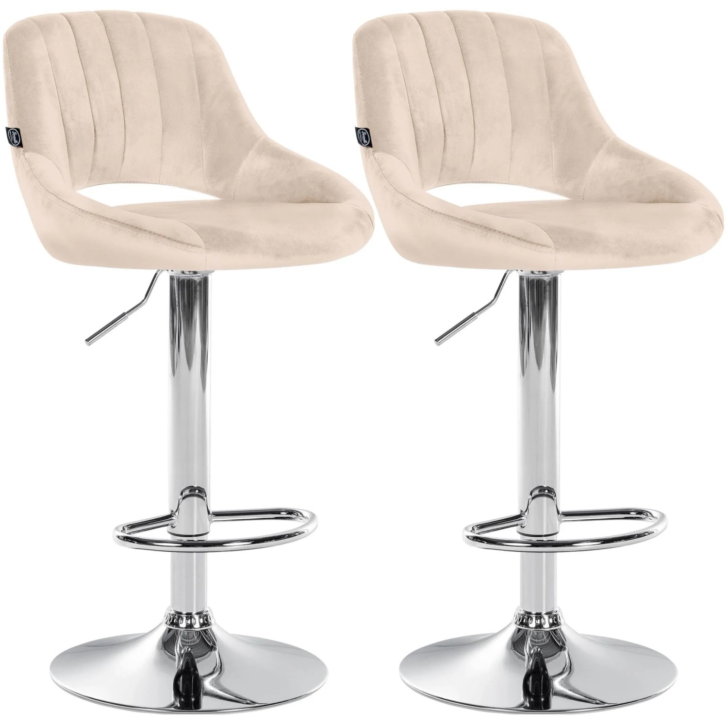 CLP 2er Set Barhocker Milet Samt Metall in Chromoptik/creme