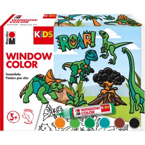 Marabu Kids Window Color Set Dinosaurier mit 6 Farben und Malvorlagen.