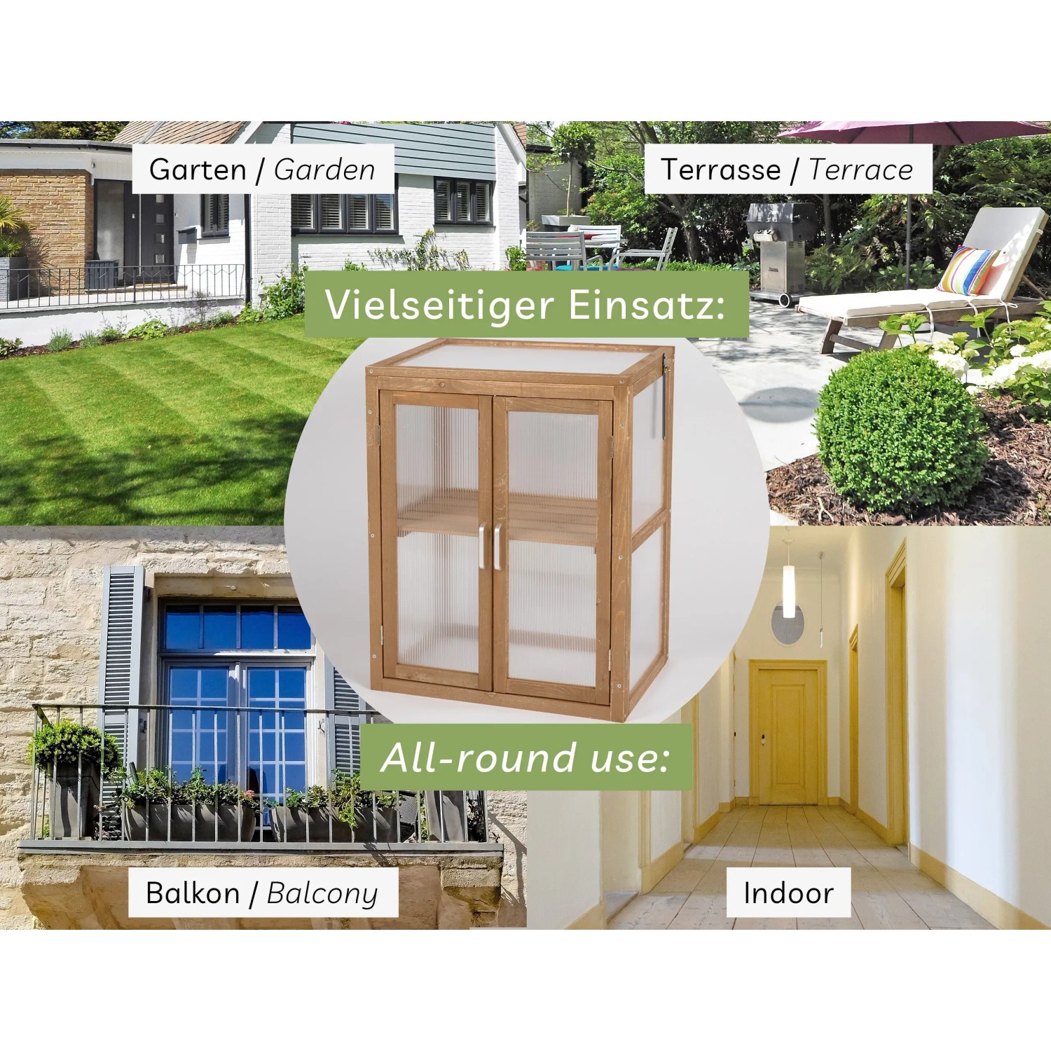 Needs&wants Mini-Gewächshaus Framy2 aus Holz für Garten, Balkon und Terrasse.