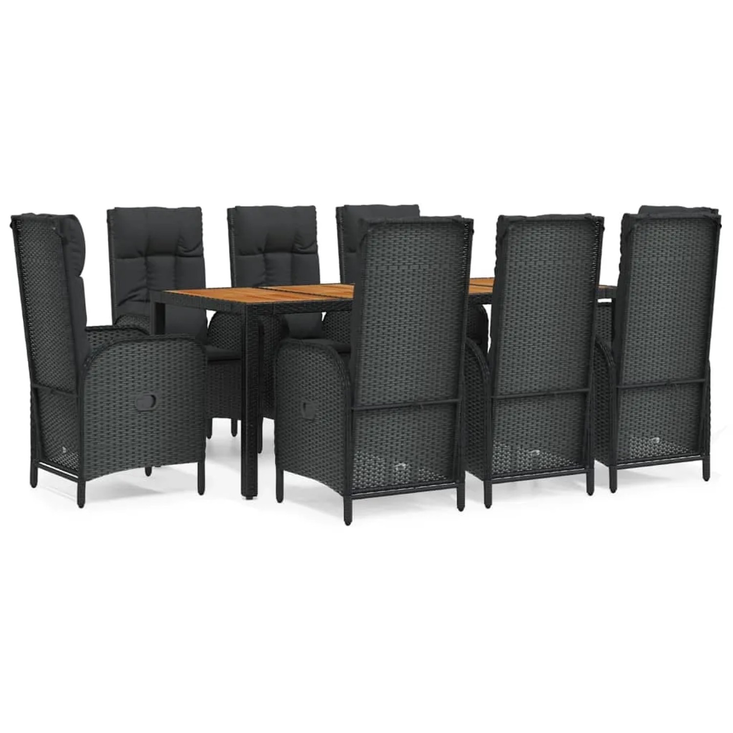 vidaXL 9-Tlg Garten-Essgruppe mit Kissen Schwarz Poly Rattan 3185073