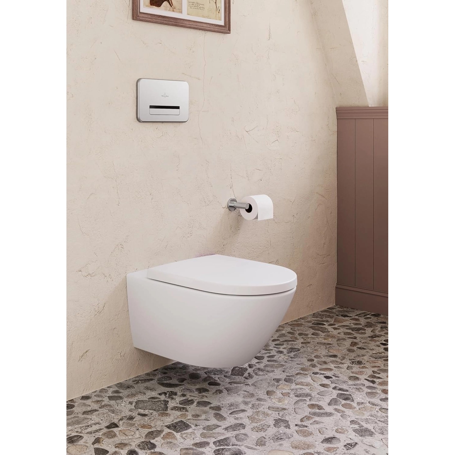 Villeroy & Boch Elements Tender Toilettenpapierhalter Ohne Deckel Zur Wandmontage Runder WC-Papierhalter Zink Chrom_3