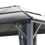 Detailansicht Sojag Pavillon Meridien 12x16 Anthrazit mit Dach und Moskitonetz.