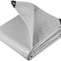 Hellgraue WOLTU PVC Abdeckplane 3x5 m, 500 g/m², mit Ösen und verstärkten Ecken.