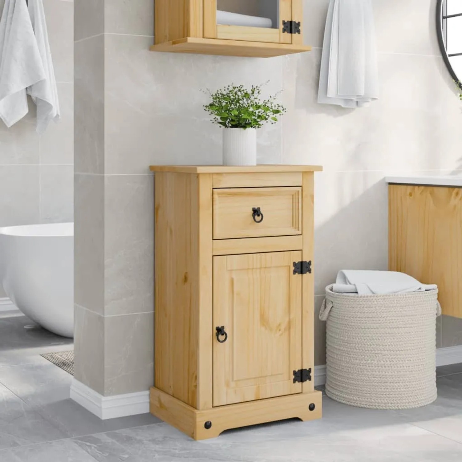 vidaXL Badschrank Corona aus Kiefer Massivholz, 45x33x80 cm, mit Schublade und Tür.