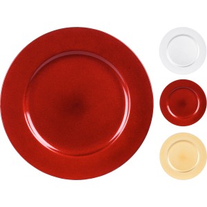 Dekoteller, Ø 33 cm, glänzend, in Rot, Silber und Gold, für festliche Weihnachtsdekoration.