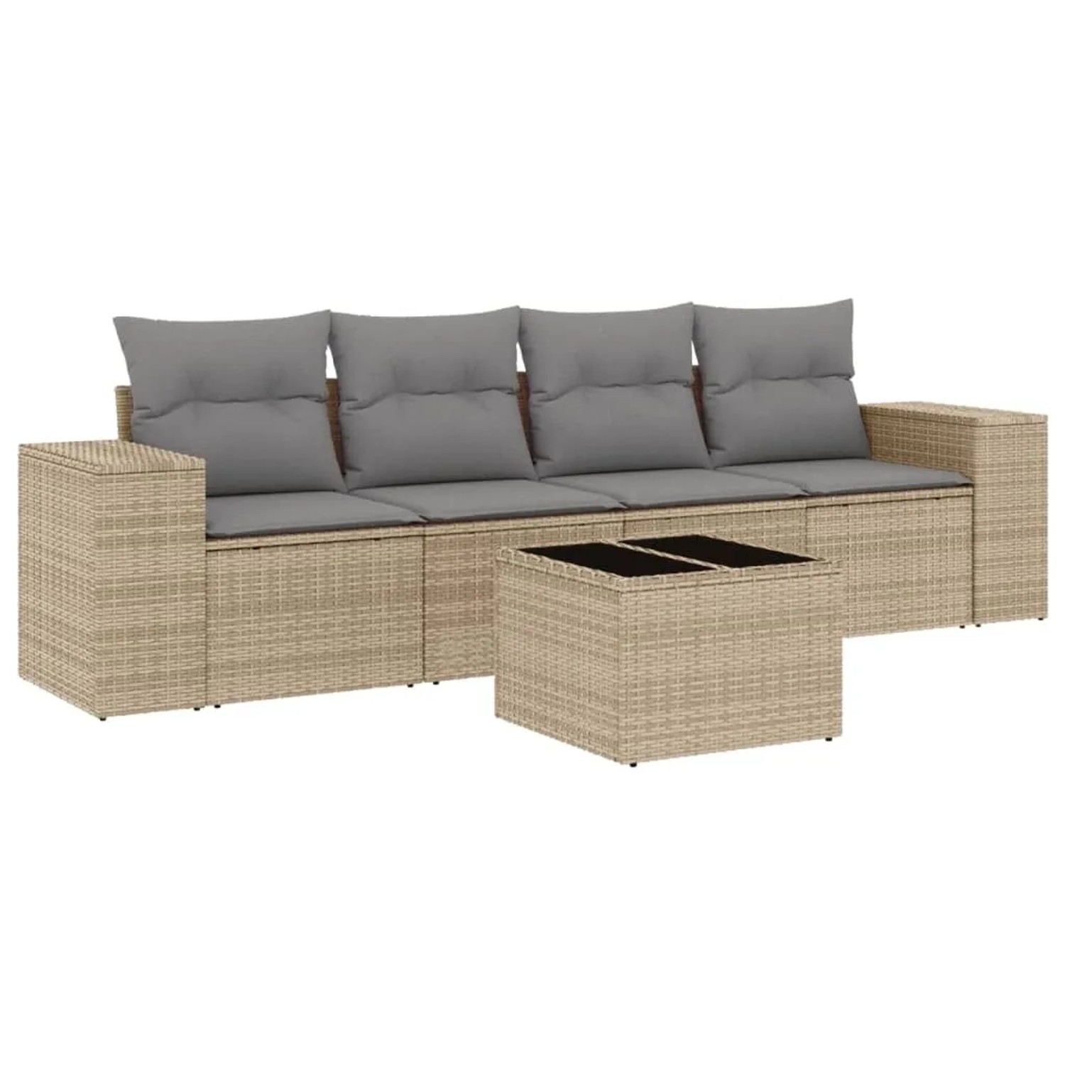 vidaXL 5-Tlg Garten-Sofagarnitur mit Kissen Beige Poly Rattan 3222288 günstig online kaufen