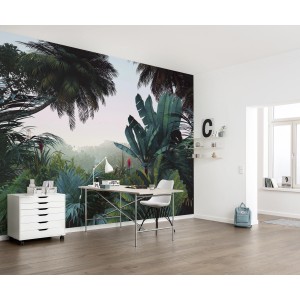 Komar Vliesfototapete Jungle Morning (400x250cm) im Raum, Dschungel-Motiv.