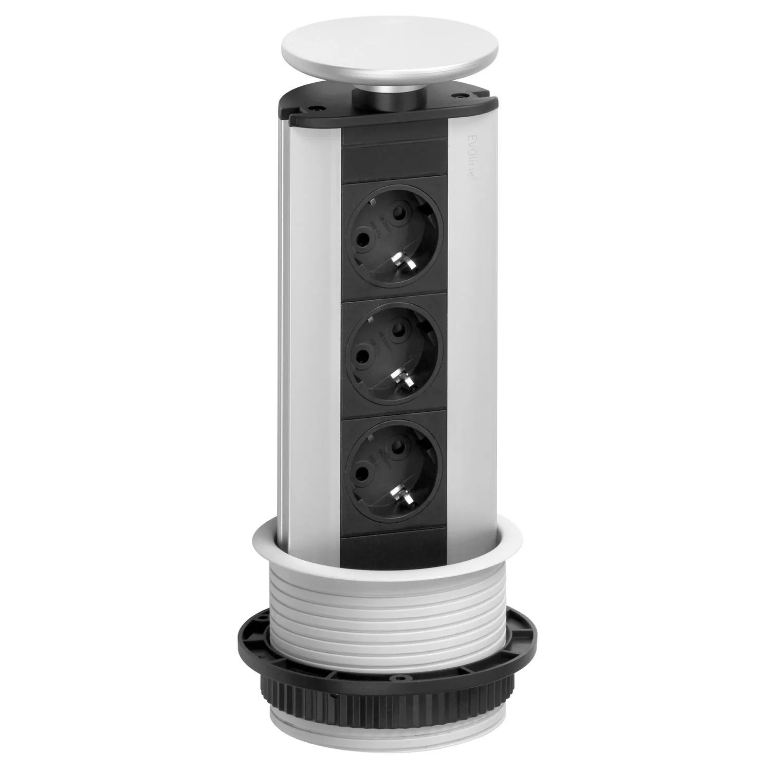 Evoline Port Steckdosenturm 3-Fach Schuko Versenkbare Steckdose mit Wippdeckel Alufarbig