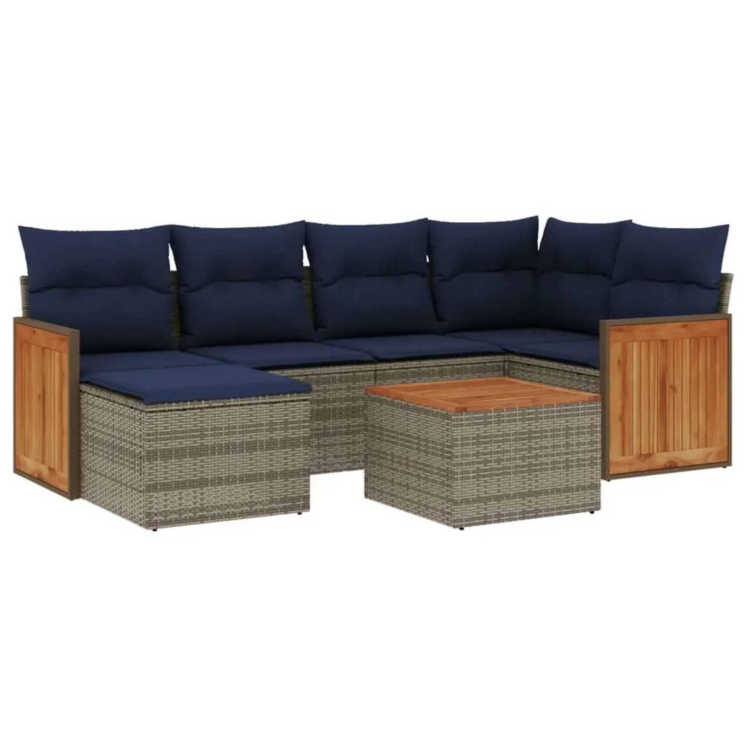 vidaXL 7-Tlg Gartensofa-Set mit Kissen Grau Polyrattan 3227867 günstig online kaufen
