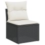 Schwarzer Poly Rattan Gartenstuhl mit cremeweißen Kissen, Teil einer vidaXL Sofagarnitur.