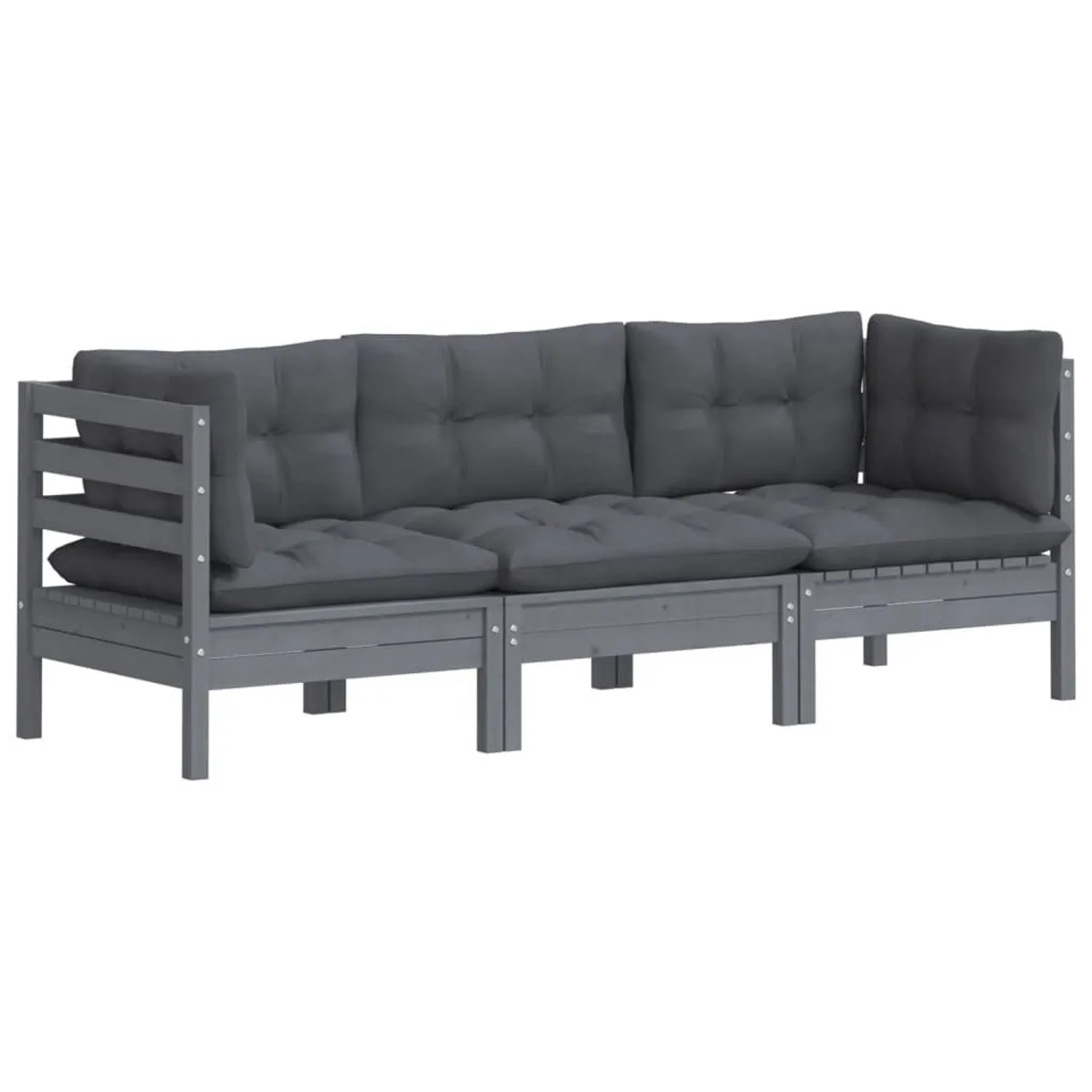 vidaXL 3-Sitzer-Gartensofa mit Anthrazit Kissen Massivholz Kiefer 3096102