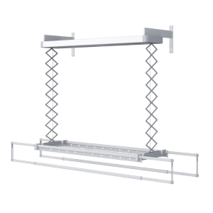 Elektrischer Wand-Wäscheständer Foxydry Pro, höhenverstellbar mit 16 m Trockenlänge, Farbe Weiß.