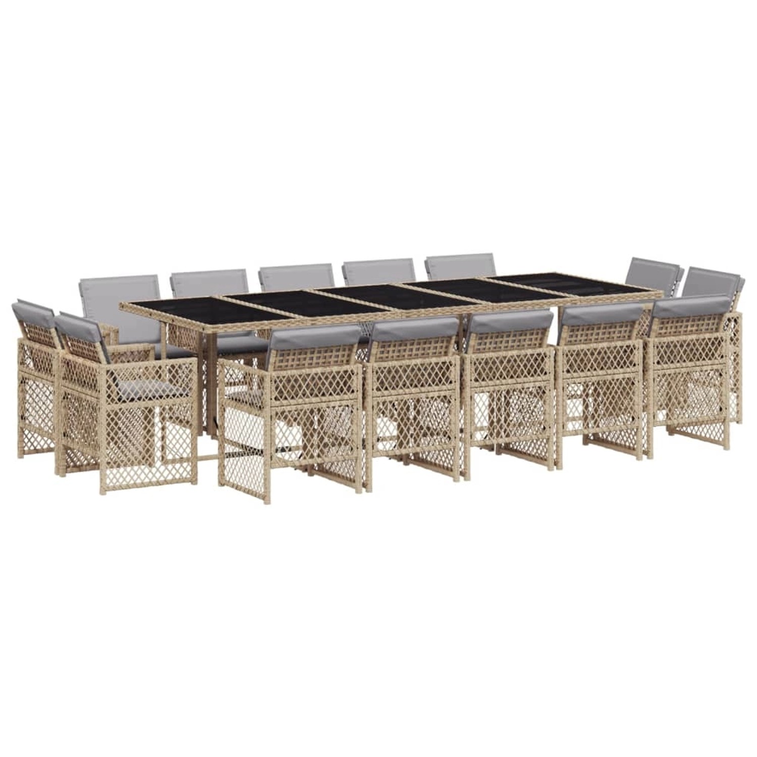 vidaXL 15-Tlg Garten-Essgruppe mit Kissen Beigemischung Poly Rattan 3210876 günstig online kaufen