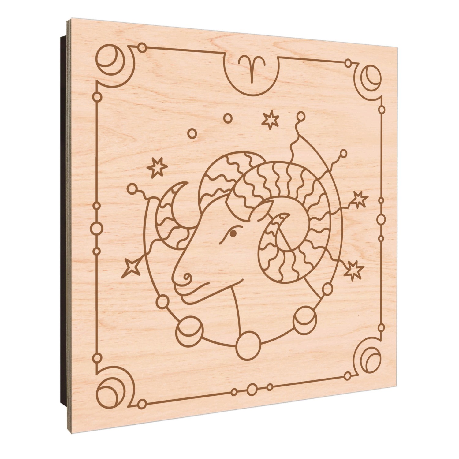 Schwarzer Banjado Schlüsselkasten aus Holz, 30x30cm, Motiv Widder Sternzeichen.