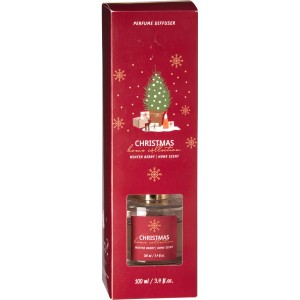 Diffuser-Set Vanille, Winterbeere, Mistelzweig, 100ml im roten Karton mit Weihnachtsdekor.