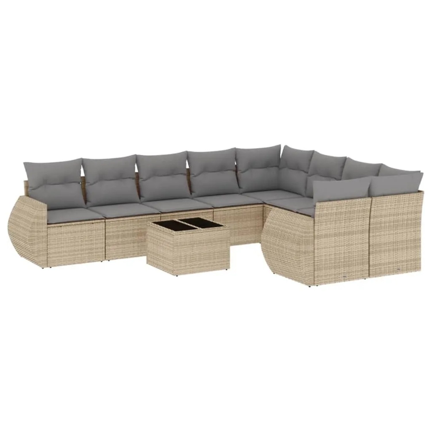 vidaXL 10-Tlg Garten-Sofagarnitur mit Kissen Beige Poly Rattan 3221848