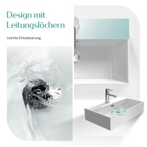 Emke Handwaschbecken aus Keramik, Aufsatz- oder Wandmontage, mit Hahnloch.