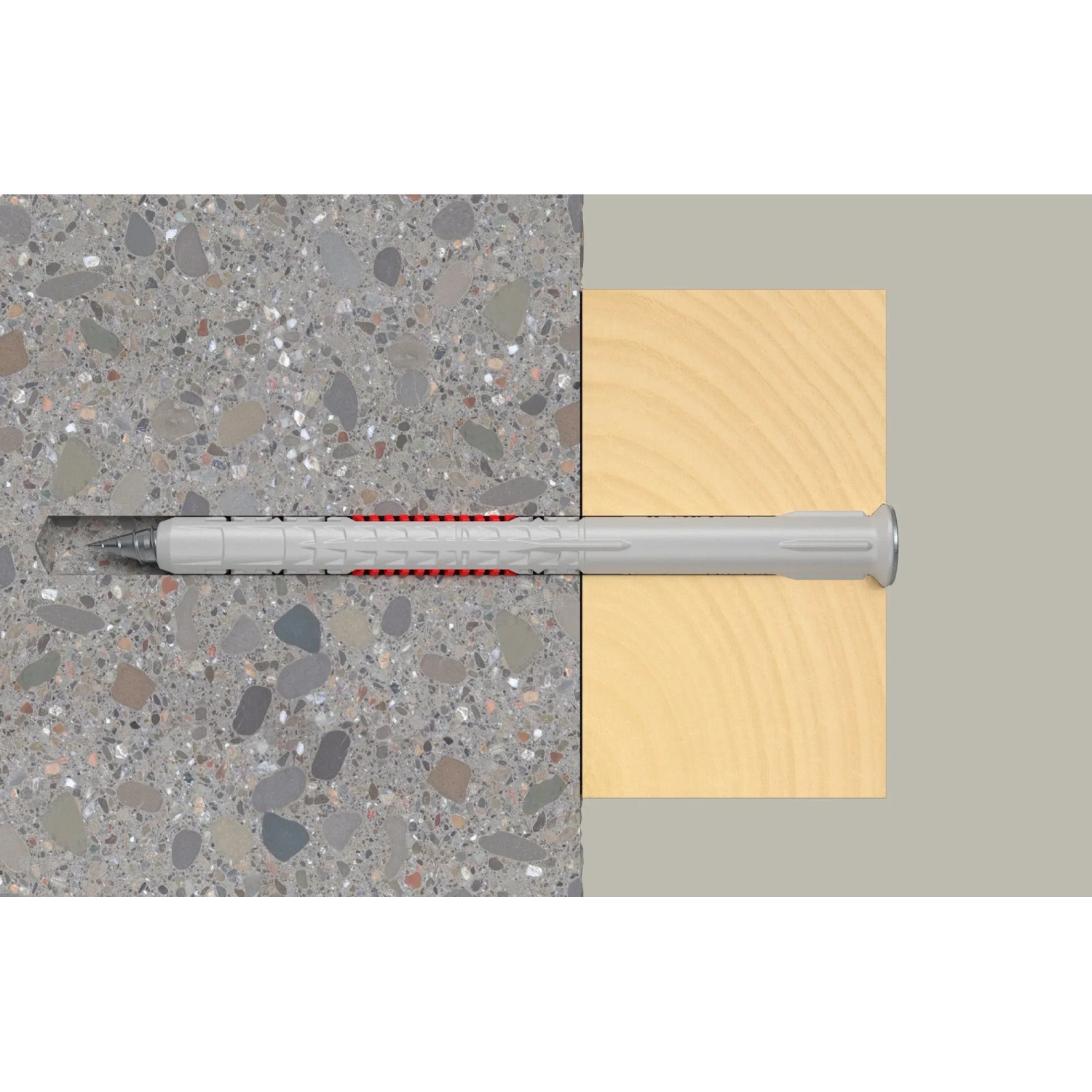 Fischer DuoXpand Langschaftdübel 10x140 mm mit Senkkopfschraube, geeignet für Beton und Mauerwerk.