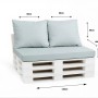 Pastellblaues Palettenkissen Set für 2-Sitzer Palettensofa. Sitzkissen 120x60x10cm, 2 Rückenkissen 60x50cm.