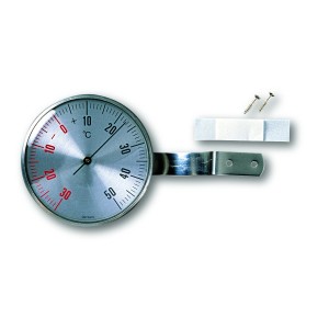 TFA Fensterthermometer aus Edelstahl mit Befestigungsmaterial für die Fenstermontage.