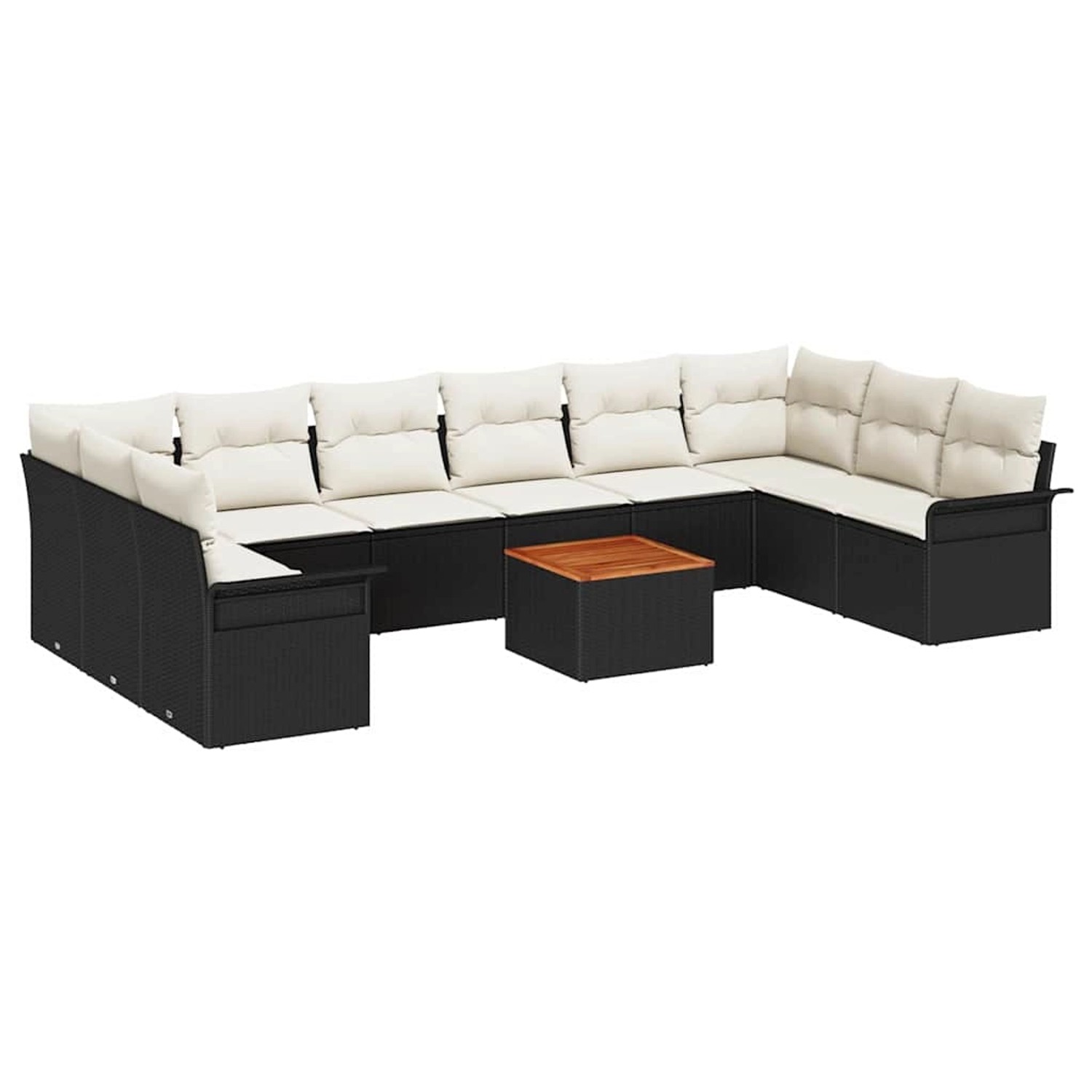 vidaXL 11-Teiliges Garten-Sofa-Set mit Kissen Schwarz Poly Rattan Akazie 33 günstig online kaufen