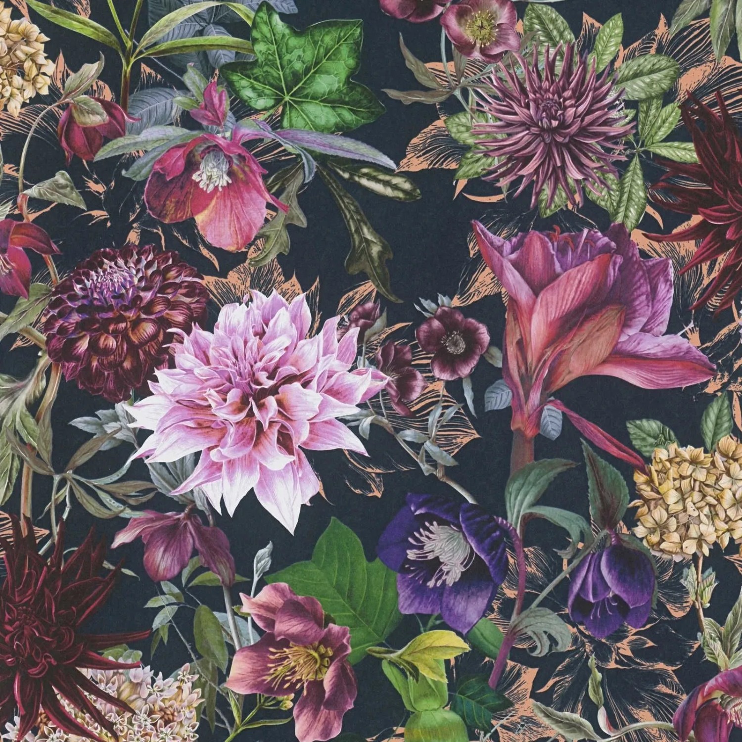 Tadessi Tapete Floral M1-No.777 Vliestapete in Schwarz