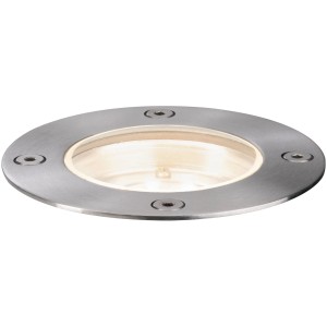 Runder Paulmann Plug & Shine LED-Bodeneinbaustrahler aus Metall, warmweißes Licht.