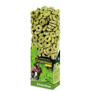 JR Farm Grainless Erbsen-Ringe, getreidefreies Nager-Ergänzungsfutter im 150g-Beutel.