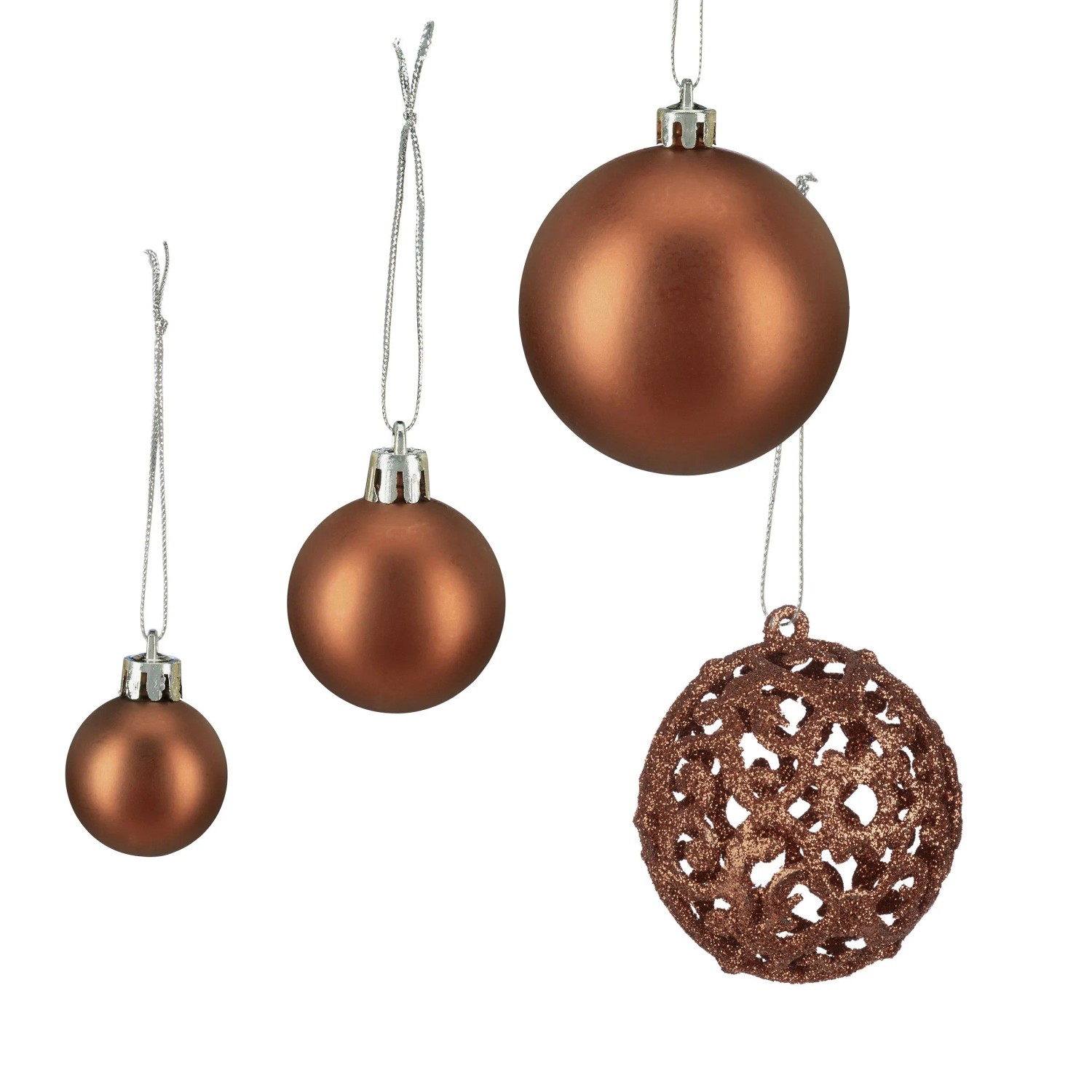Relaxdays Christbaumkugeln 100er Set Kunststoff Braun Glänzend Matt Glitzernd 3 Größen 4 cm bis 7 cm