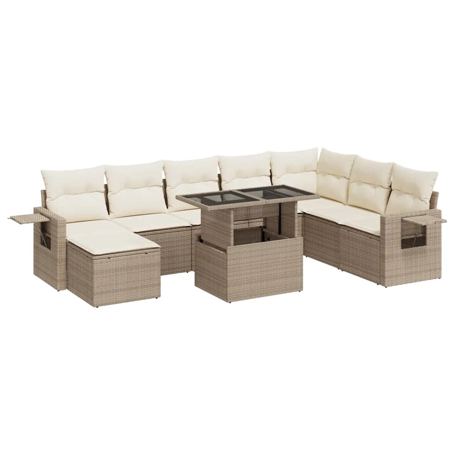 vidaXL 9-Tlg Garten-Sofagarnitur mit Kissen Beige Poly Rattan 3326529 günstig online kaufen