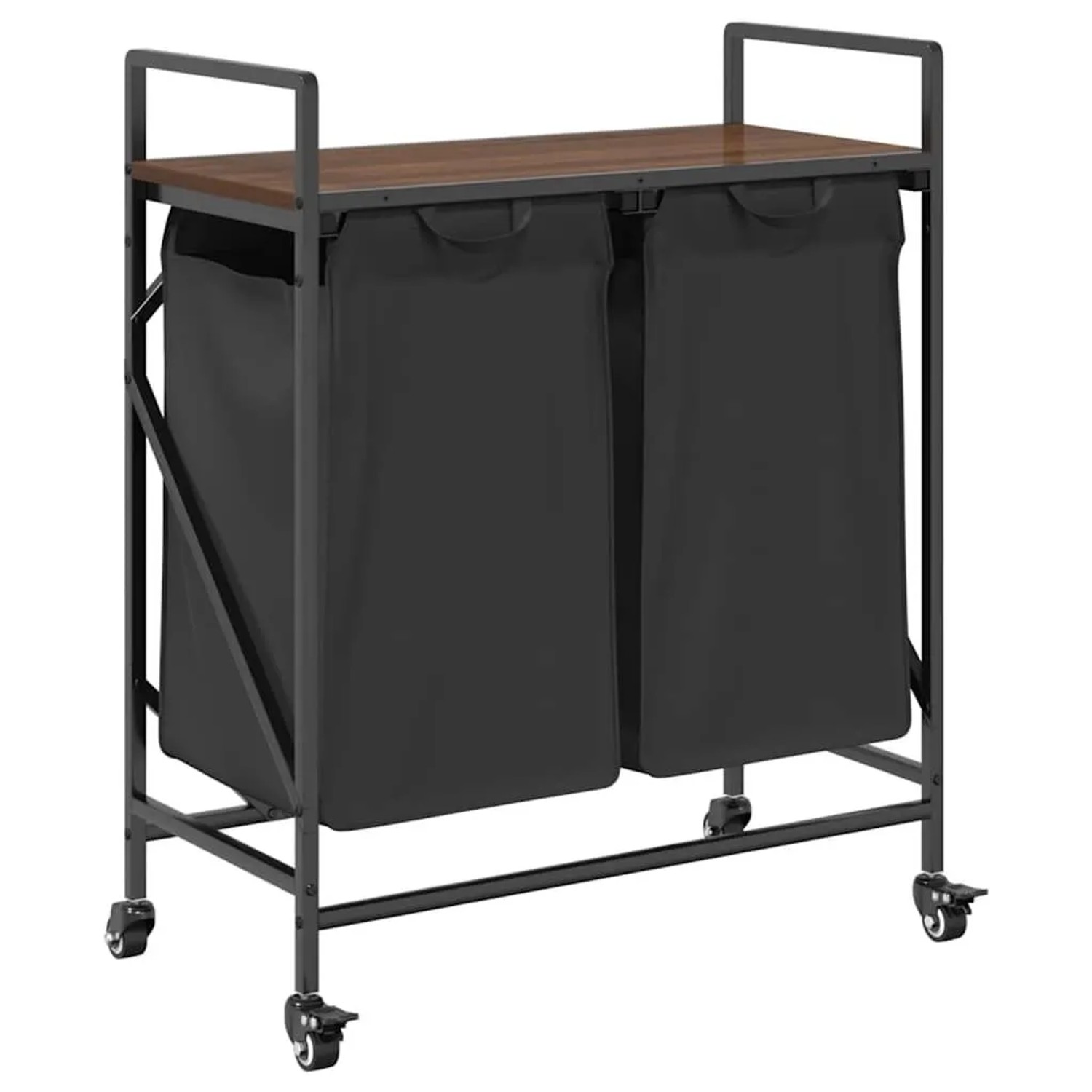 vidaXL Wäschekorb 2 Fächer mit Rädern Braune Eiche 859099