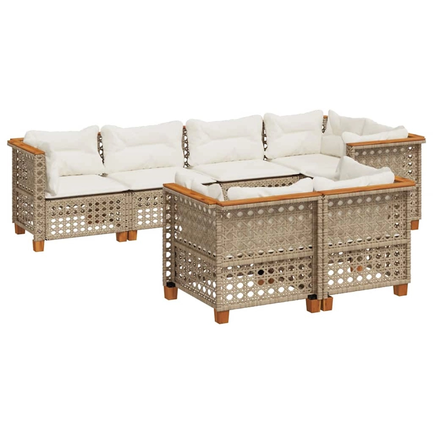 vidaXL 7-Tlg Garten-Sofagarnitur mit Kissen Beige Poly Rattan 3261886 günstig online kaufen