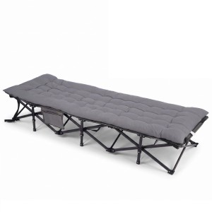 Graues Sekey Feldbett mit abnehmbarer Matratze, 14 Standbeinen und 250 kg Tragkraft. Perfekt für Camping.