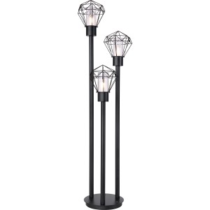 Schwarze Globo Außenleuchte Horace, 3-flammig, 170cm hoch, für Garten und Terrasse.