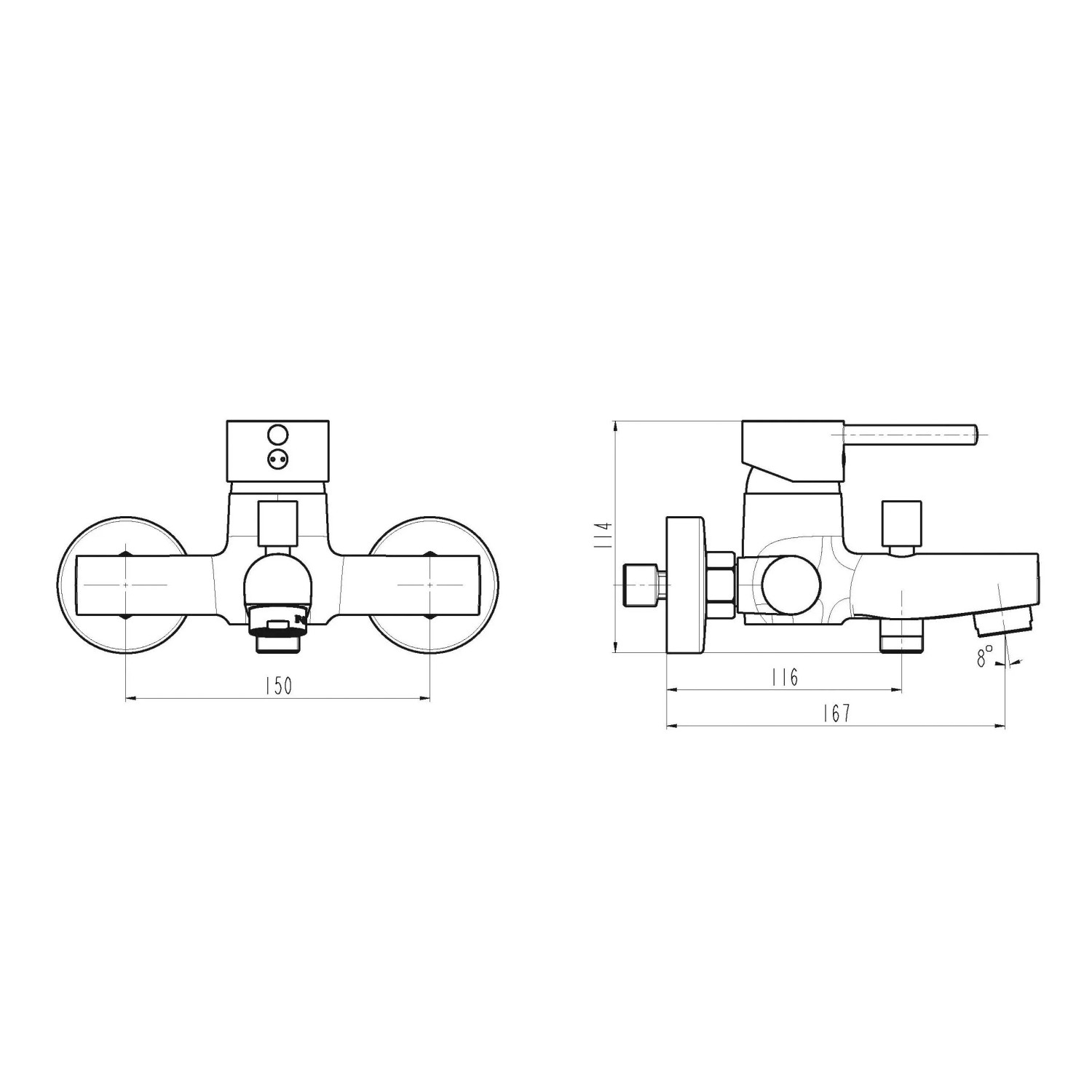 Technische Zeichnung: Schütte Design-Wannenfüllarmatur Atlanta Chrom mit Maßangaben.