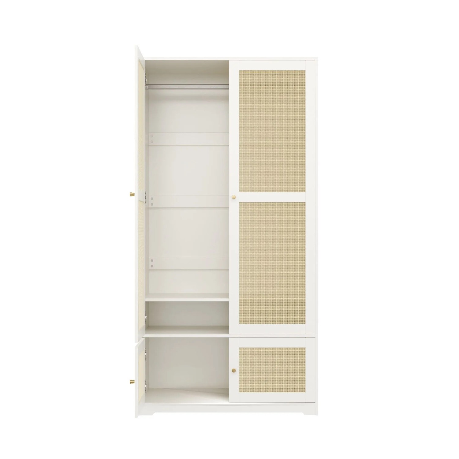 Merax Rattankleiderschrank 90x48x180 cm Weiß 2 Türen Kleiderstange