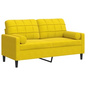 Gelbes 2-Sitzer Sofa (Samt) mit Zierkissen, vidaXL Relaxsofa für Wohnzimmer.