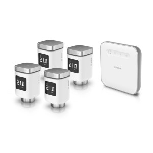 Bosch Smart Home Raumklima-Set II mit 4 Heizkörperthermostaten und Zentrale.